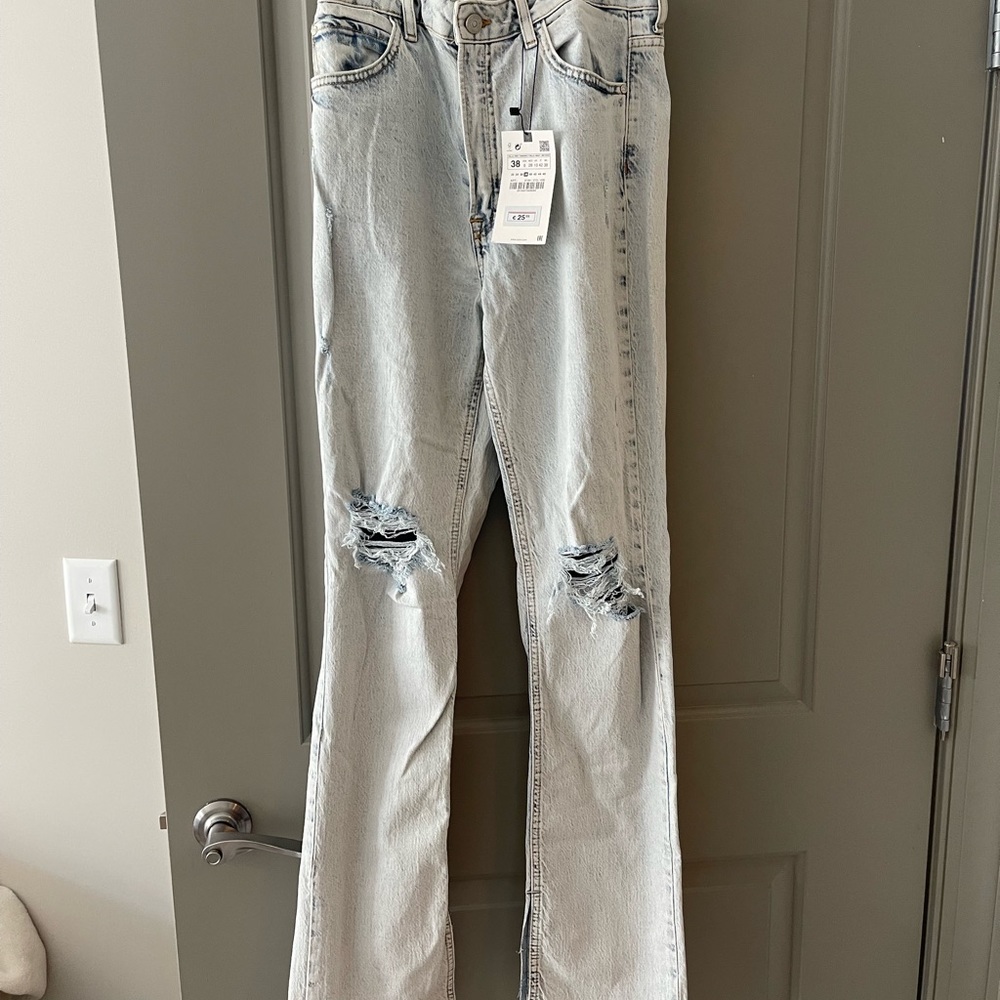 Zara Light Wash High Rise Slim Flare Jeans